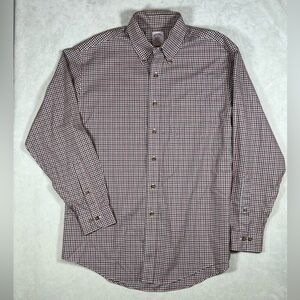 Brooks Brothers Size Medium Non-Iron Red and White Plaid Button Down Shirt